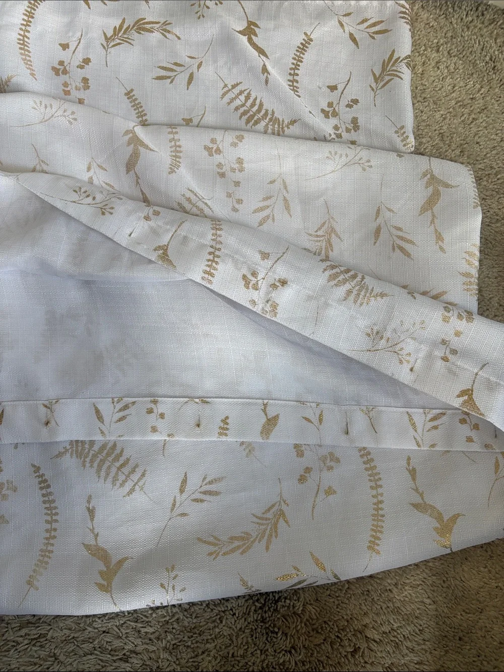 Neutral Botanical Print Curtain Panel - Cream with Gold Leaf Pattern